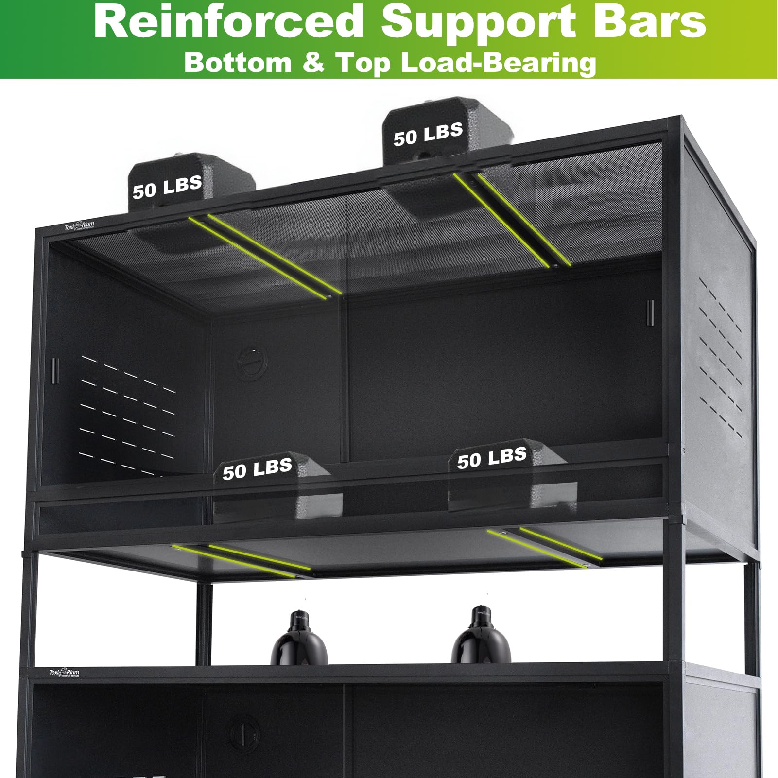 PVC Reptile Enclosure 3 Tier 40"x16"x16" with Spacers, 44 Gallon Reptile Tank Habitat, Space Saving Stackable Reptile Terrarium for Bearded Dragon Gecko Snake Lizard, Sliding Glass Doors Lock