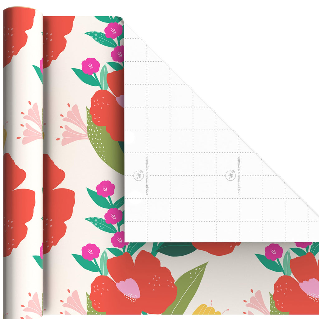 Hallmark Floral Wrapping Paper Mini Rolls, 3-Pack (Pink, Orange, Yellow Flowers on Teal, Green and Pink Geometric) for Birthdays, Easter, Mother's Day, Bridal Showers, Any Occasion - 60 Sq. Ft. Total