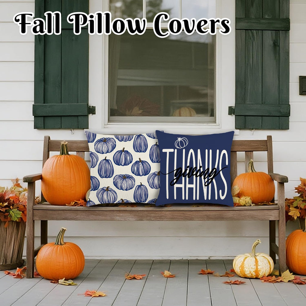 Fall Pillow Covers 18x18 Inch Autumn Pumpkin Maple Leaf Throw Pillowcase Orange Cushion Case for Thanksgiving Home Farmhouse Couch Sofa Bed Indoor Outdoor Decor (Set of 4)
