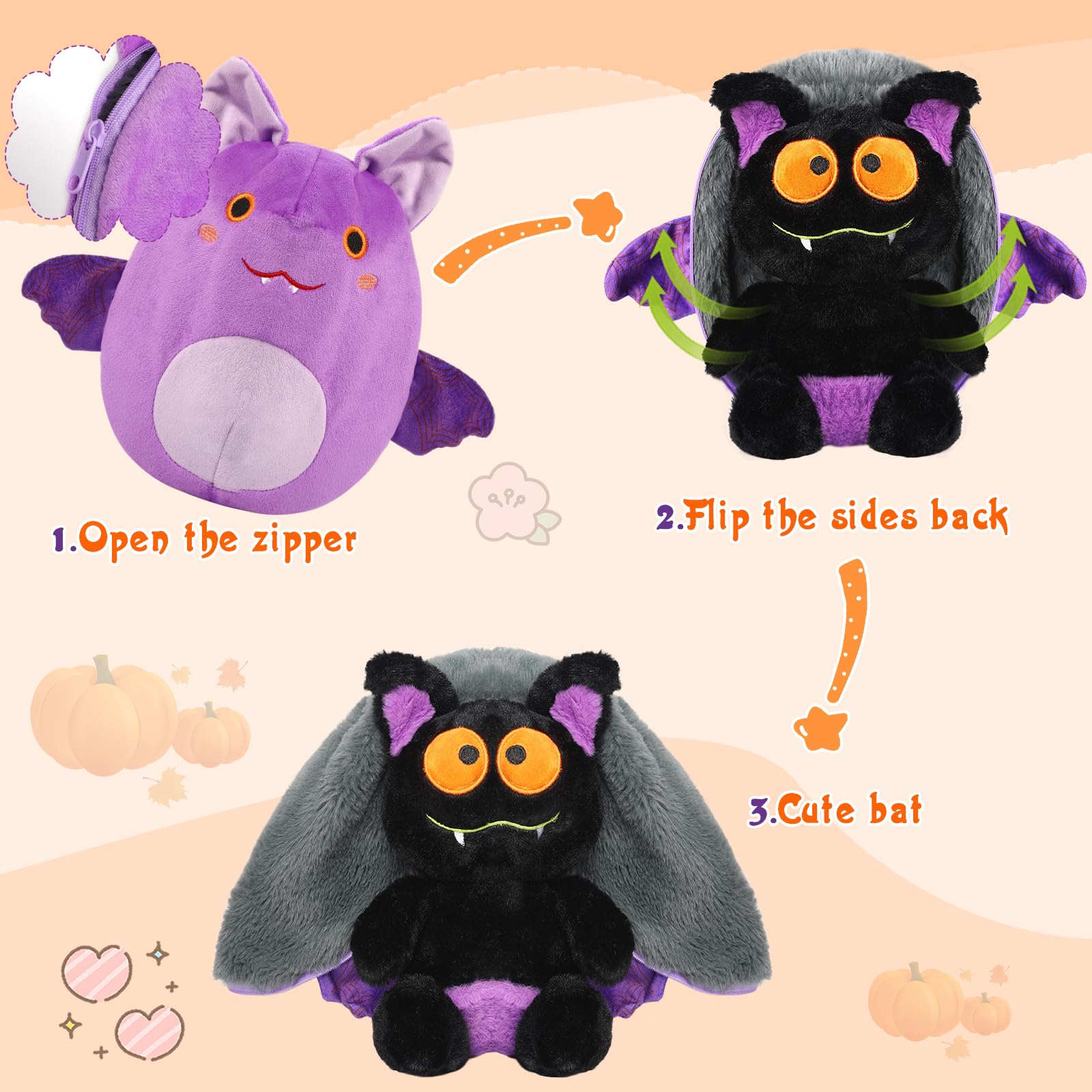 MIAODAM Bunny Stuffed Animal Reversible Cuddle Bunny Stuffed,Strawberry Bunny Transformed Rabbit Plush Zipper,Turns Into Ears Bunnies Plushies Toy Cute Stuffy Doll Easter