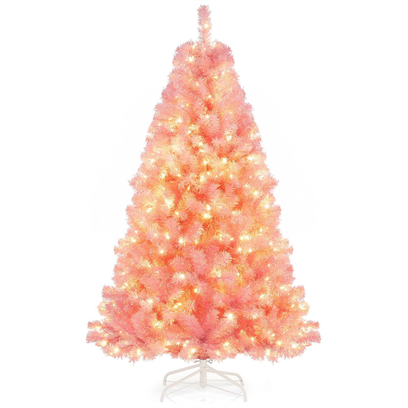 Goplus 7FT Pre-Lit Artificial Christmas Tree Auto-Spread/Close up Branches 11 Flash Modes with Multicolored 400 LED Lights & Metal Stand