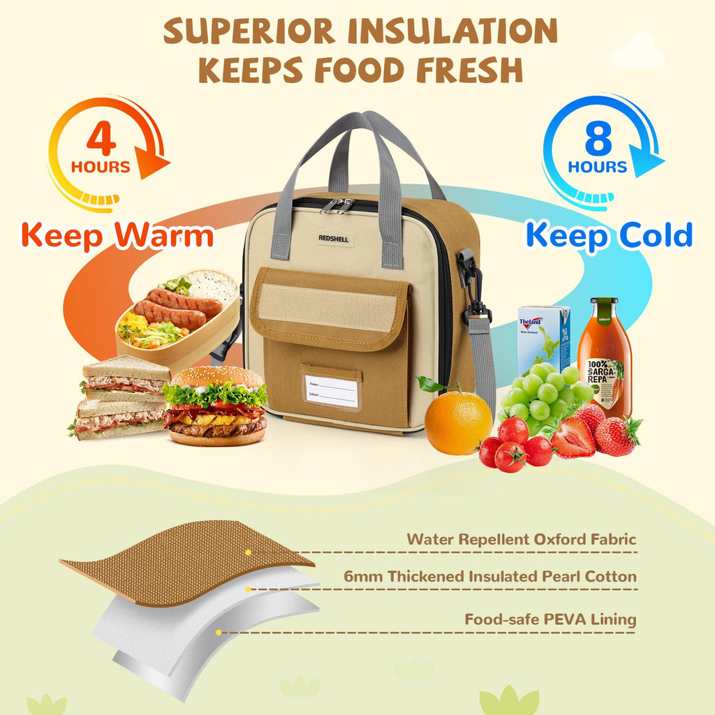 REDSHELL Tactical Lunch Box Kids, Large Insulated Lunch Bag for Girls, Cooler Lunchbag, Square Toddler Lunchbox, School Daycare Lunch Tote Pail with Water Bottle Holder Shoulder Strap, Purple