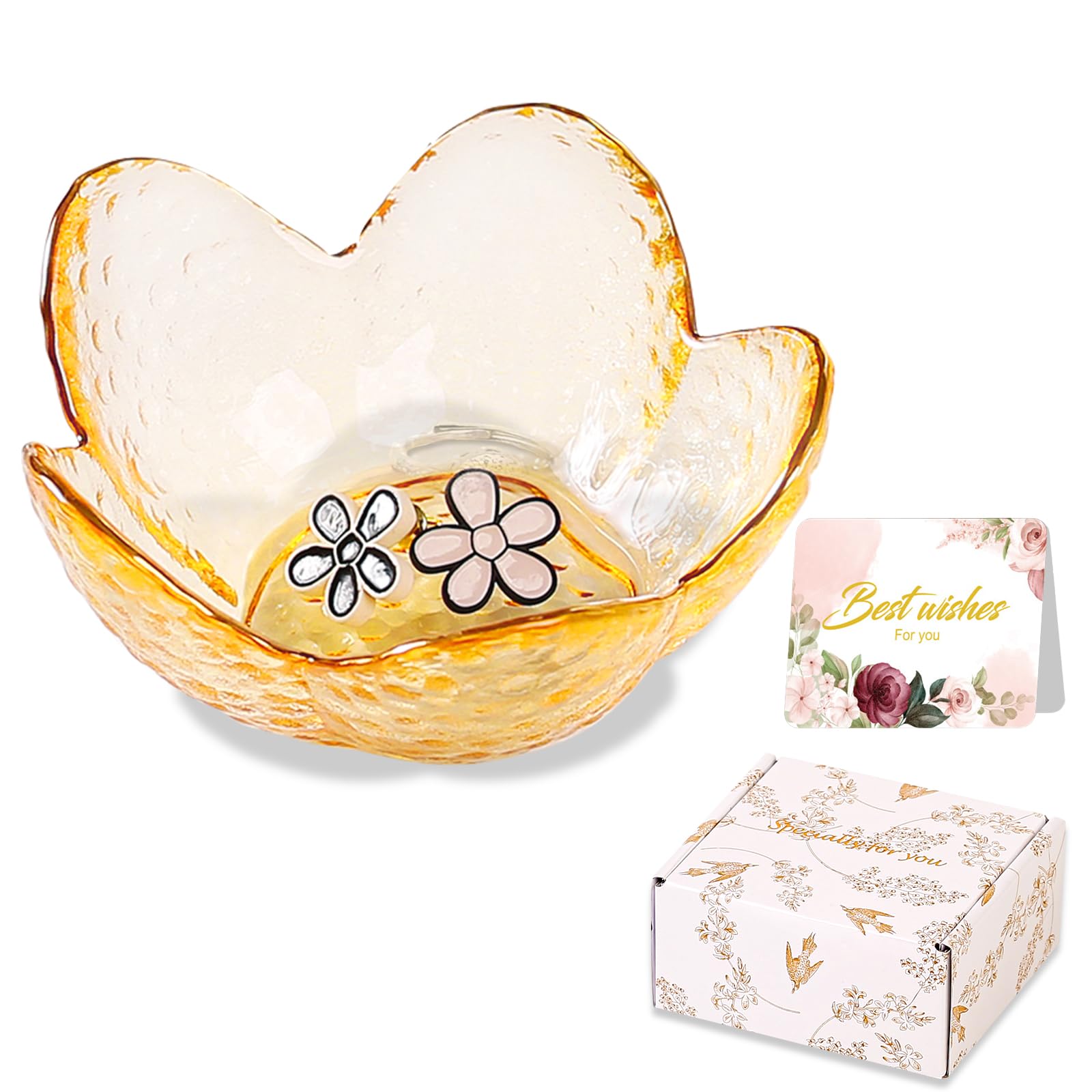 Purple Flower Jewelry Dish Glass Ring Holder Dish Jewelry Tray Cute Vanity Organizer Aesthetic Nightstand Bathroom Room Decor Trinket Dish Mothers Day Friendship Christmas Birthday Gifts for Women