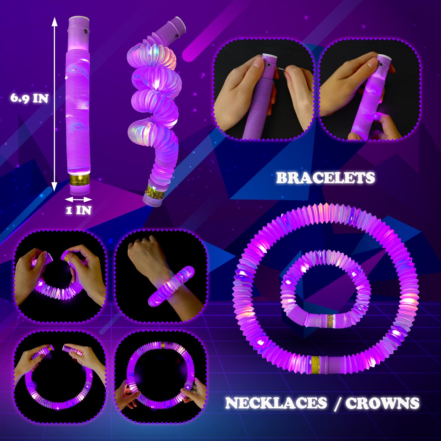 Kannove 12-24 PCS Green Glow Sticks Party Favors Supplies for Kids,4th of July LED Light up Pop Tubes for Toddlers,Neon Necklaces Bracelets Accessories,Glow Birthday Dance Camping Party Decorations