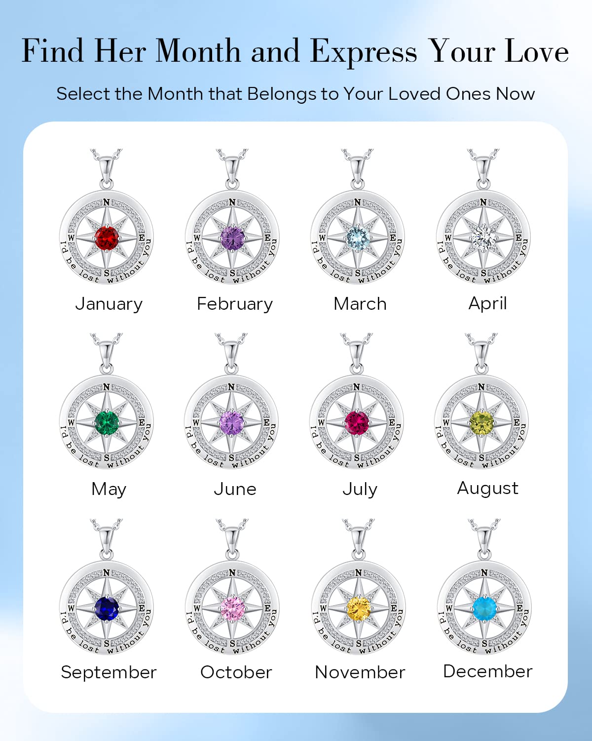 S925 Necklace Gift for Wife |Compass Jewelry |Women Anniversary |Sterling Silver |Girlfriend Birthday Gifts for Her Valentines |I'd be Lost without You |Jewel 18K Gold