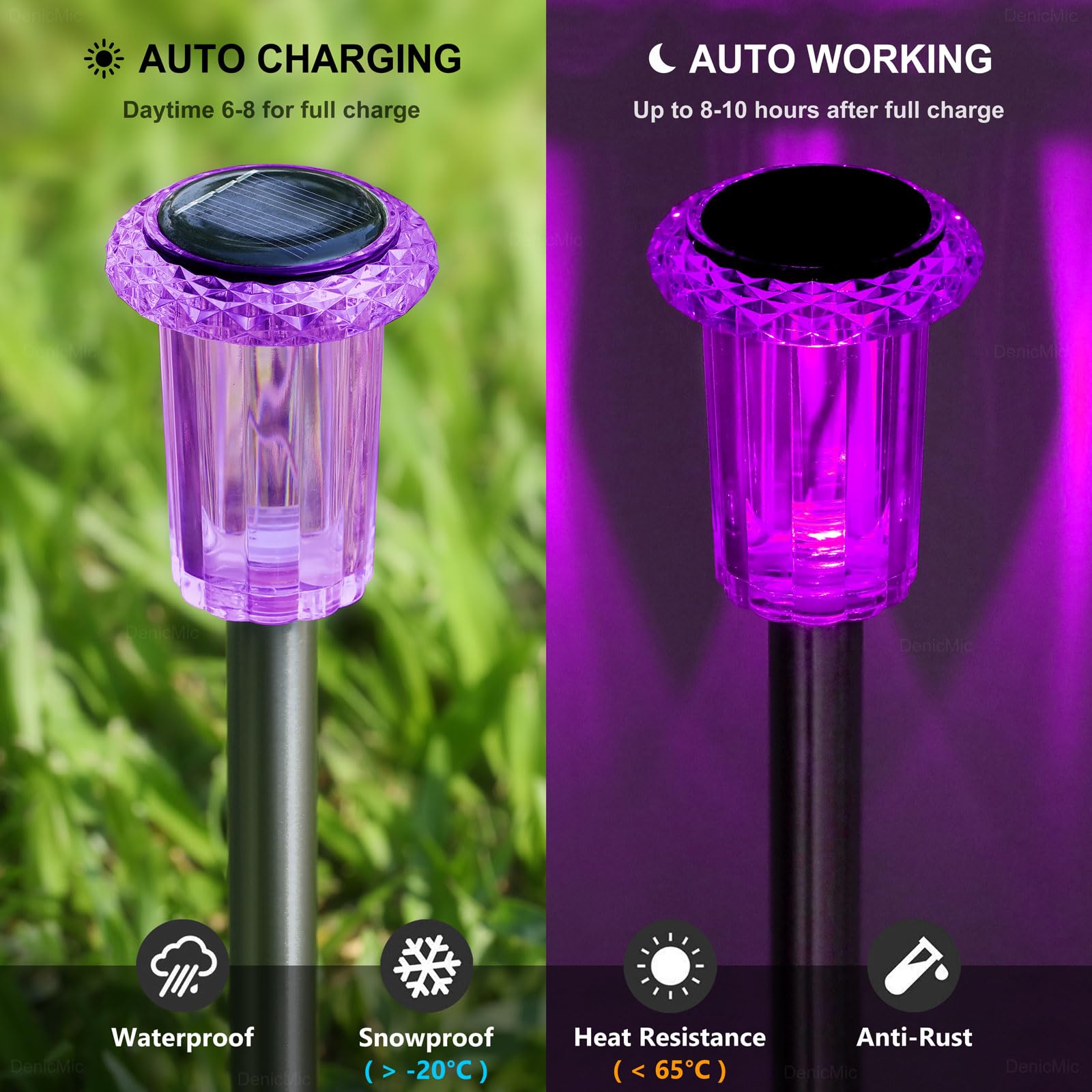 DenicMic Solar Lights Outdoor 10 Pack Waterproof 6000K Cold White LED Stainless Steel Stake Outside Lights for Yard Pathway Garden Driveway Walkway Landscape Path Lighting