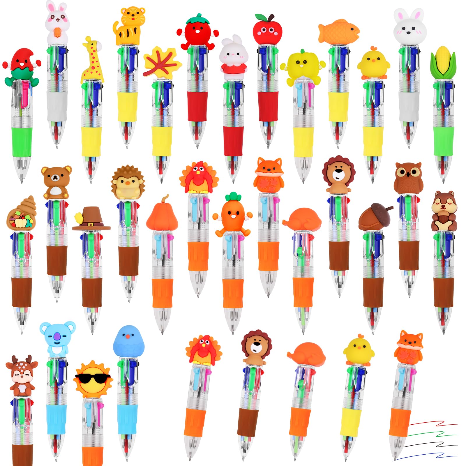 CZWZ 20Pcs Mini Multicolor Pens in One 4-in-1 Cute Pens Bulk for Kids, Fun Kawaii Ballpoint Pens for Birthdays and Children's Party Favors Gifts Teacher School Supplies