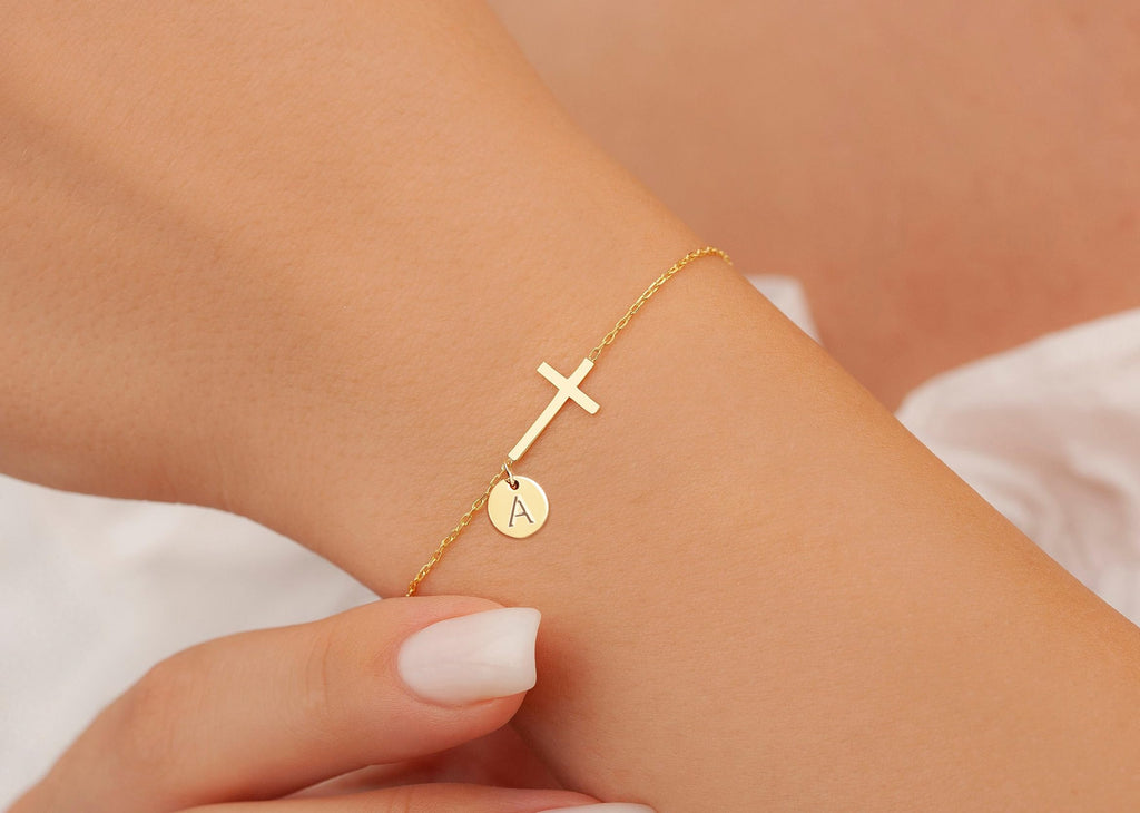Stocking Stuffers for Teens Women, Cross Bracelet for Women Graduation Gift Dainty Cross Bracelet with Initials Christian Gifts for Women Teen Girl Gift Confirmation Baptism Religious Jewelry Birthday Mothers Day Gifts