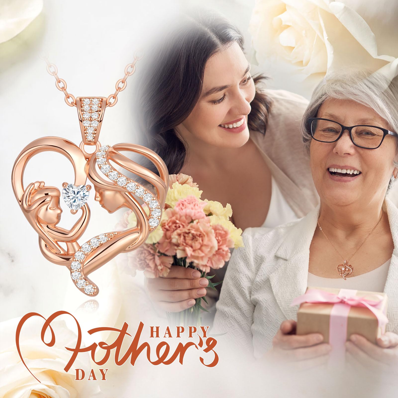 Mothers Day Gifts for Mom Wife Her Grandma, S925 Sterling Silver Birthstone Necklaces Jewelry for Women, Mother's Day Love Heart Pendant Necklace for Anniversary Birthday Christmas Day