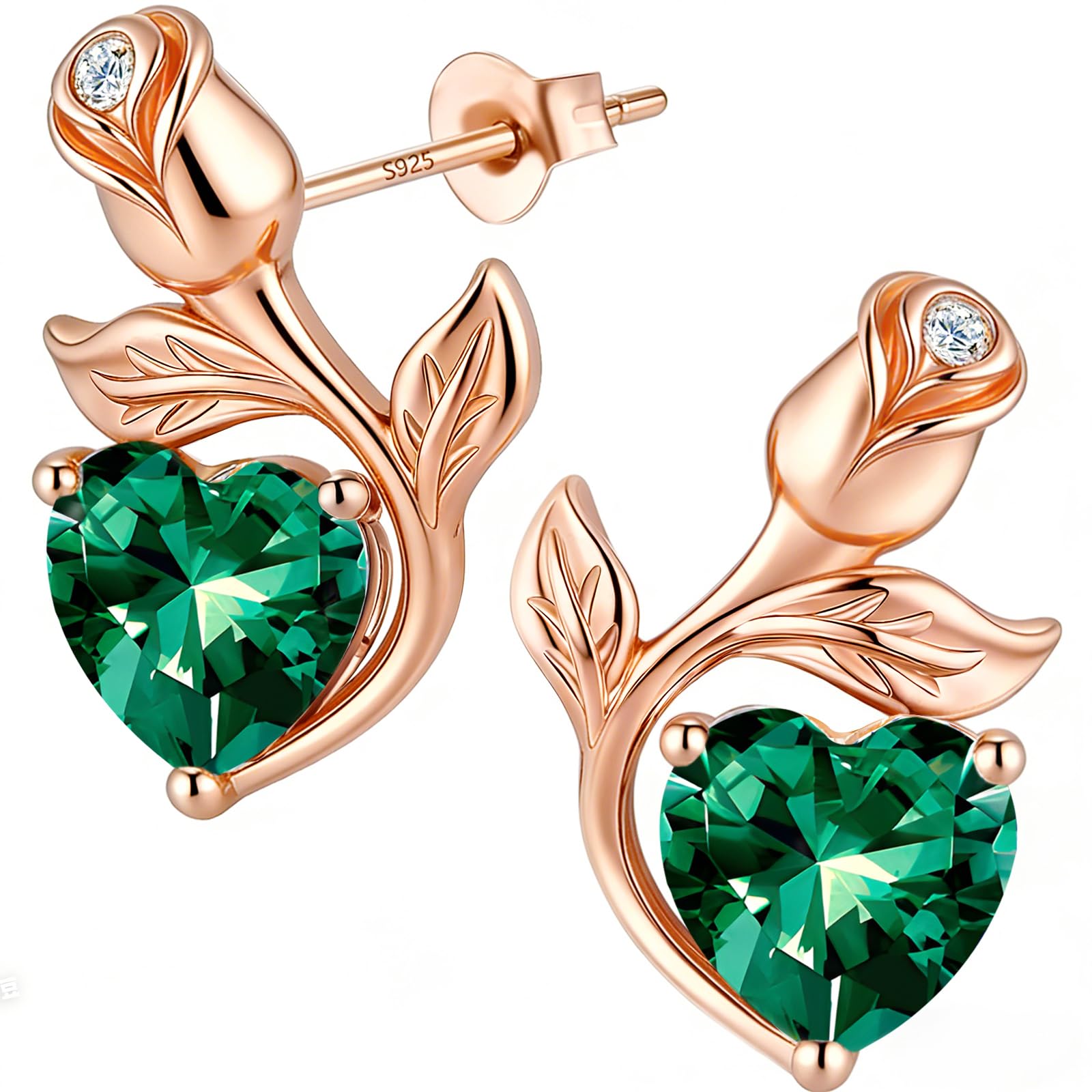 0.8CT Rose Heart Earrings Option of Sapphire Moissanite Stud Earrings Lab-Grown Earrings Birthstone Earrings for Women S925 Sterling Silver Post D Color VVS1 Clarity Ideal Gift for Wife Mother for Birthday Anniversary Mothers Day Gift for Mom Conveying I