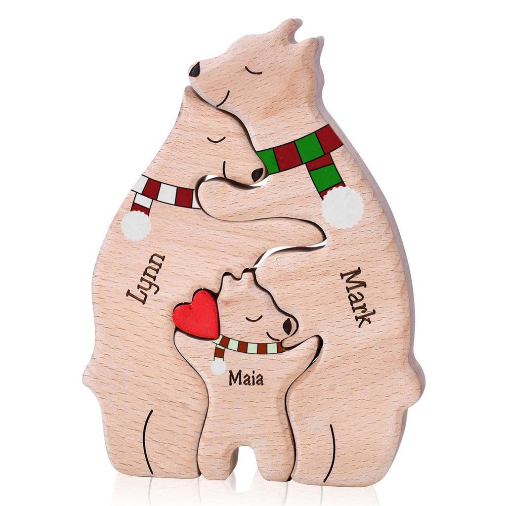 Personalized Family Name Puzzle with 2-8 Names Custom Wooden Bear Puzzle with Names Customized Wooden Puzzle Gifts for Christmas (Bear)