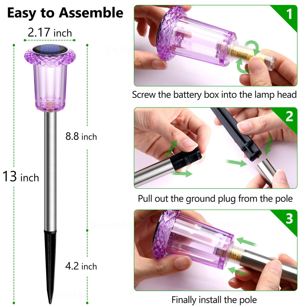 DenicMic Solar Lights Outdoor 10 Pack Waterproof 6000K Cold White LED Stainless Steel Stake Outside Lights for Yard Pathway Garden Driveway Walkway Landscape Path Lighting