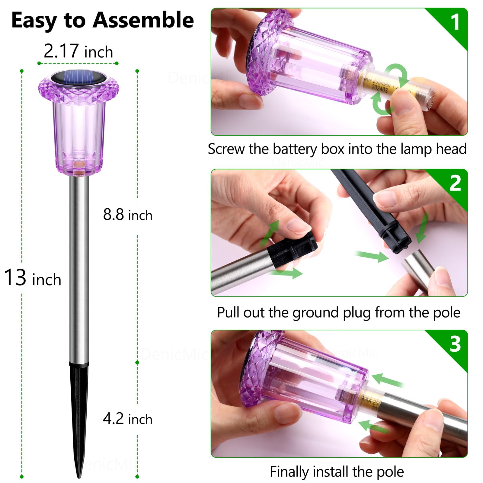 DenicMic Solar Lights Outdoor 10 Pack Waterproof 6000K Cold White LED Stainless Steel Stake Outside Lights for Yard Pathway Garden Driveway Walkway Landscape Path Lighting