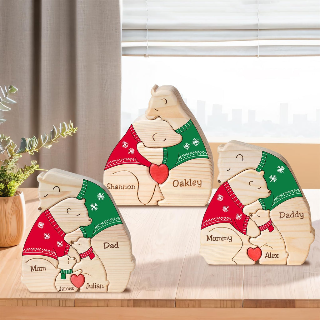 Personalized Family Name Puzzle with 2-8 Names Custom Wooden Bear Puzzle with Names Customized Wooden Puzzle Gifts for Christmas (Bear)
