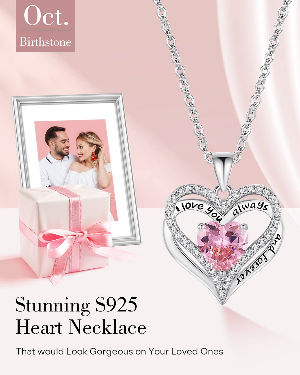 S925 Sterling Silver Necklace for Women, Wife Jewelry Rose Gold, Mom Birthday Valentines Mothers Day Gifts, Girlfriend Necklaces, Daughter Heart Jewel, Anniversary for Her