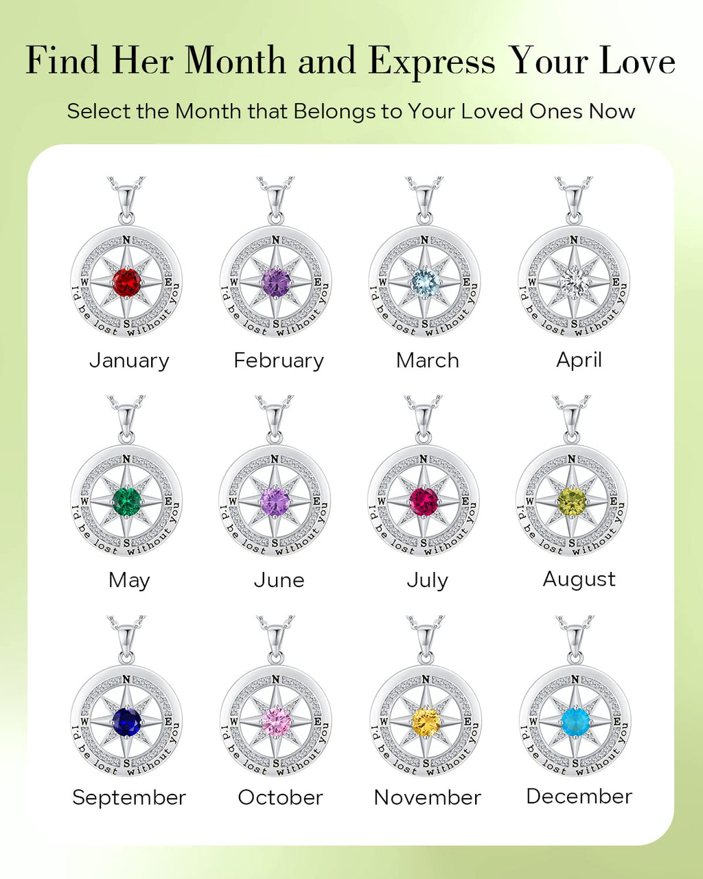 S925 Necklace Gift for Wife |Compass Jewelry |Women Anniversary |Sterling Silver |Girlfriend Birthday Gifts for Her Valentines |I'd be Lost without You |Jewel 18K Gold