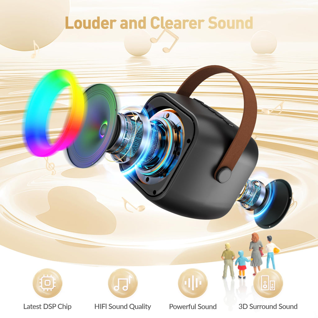 Mini Karaoke Machine, Portable Bluetooth Karaoke Speaker with 2 Wireless Microphones and Party Lights for Kids and Adults, Birthday Gifts for Girls Boys Family Home Party