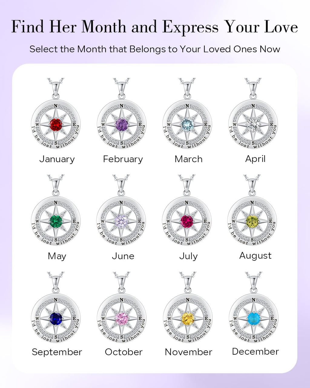 S925 Necklace Gift for Wife |Compass Jewelry |Women Anniversary |Sterling Silver |Girlfriend Birthday Gifts for Her Valentines |I'd be Lost without You |Jewel 18K Gold