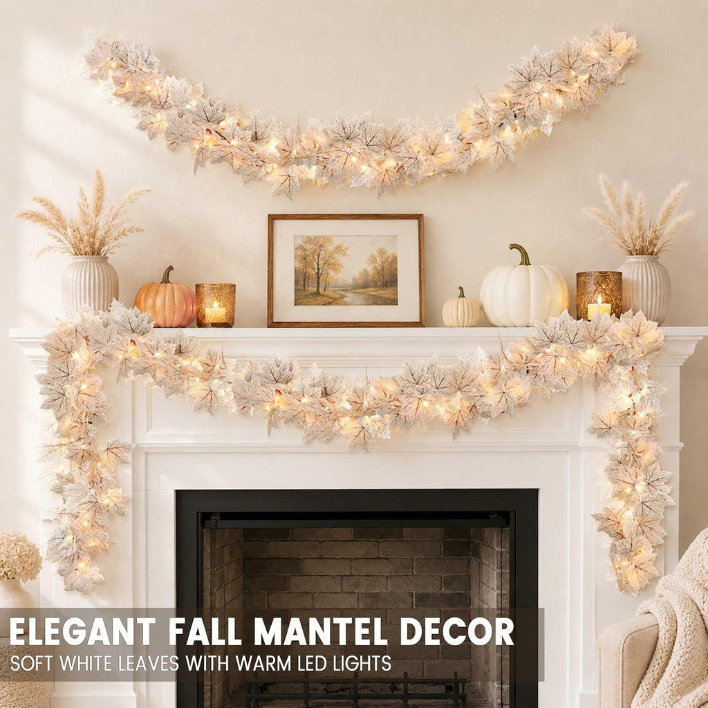 2 Pack Fall Decor Fall Garland with Lights Fall Decorations for Home, Lighted Maples Leaves Garland Total 13Ft 40LED Battery Operated Halloween Thanksgiving Christmas Decor Home Mantel Indoor Outdoor