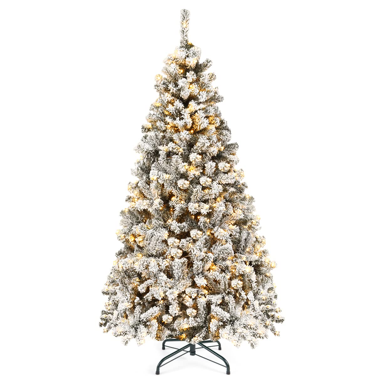 Goplus 7FT Pre-Lit Artificial Christmas Tree Auto-Spread/Close up Branches 11 Flash Modes with Multicolored 400 LED Lights & Metal Stand