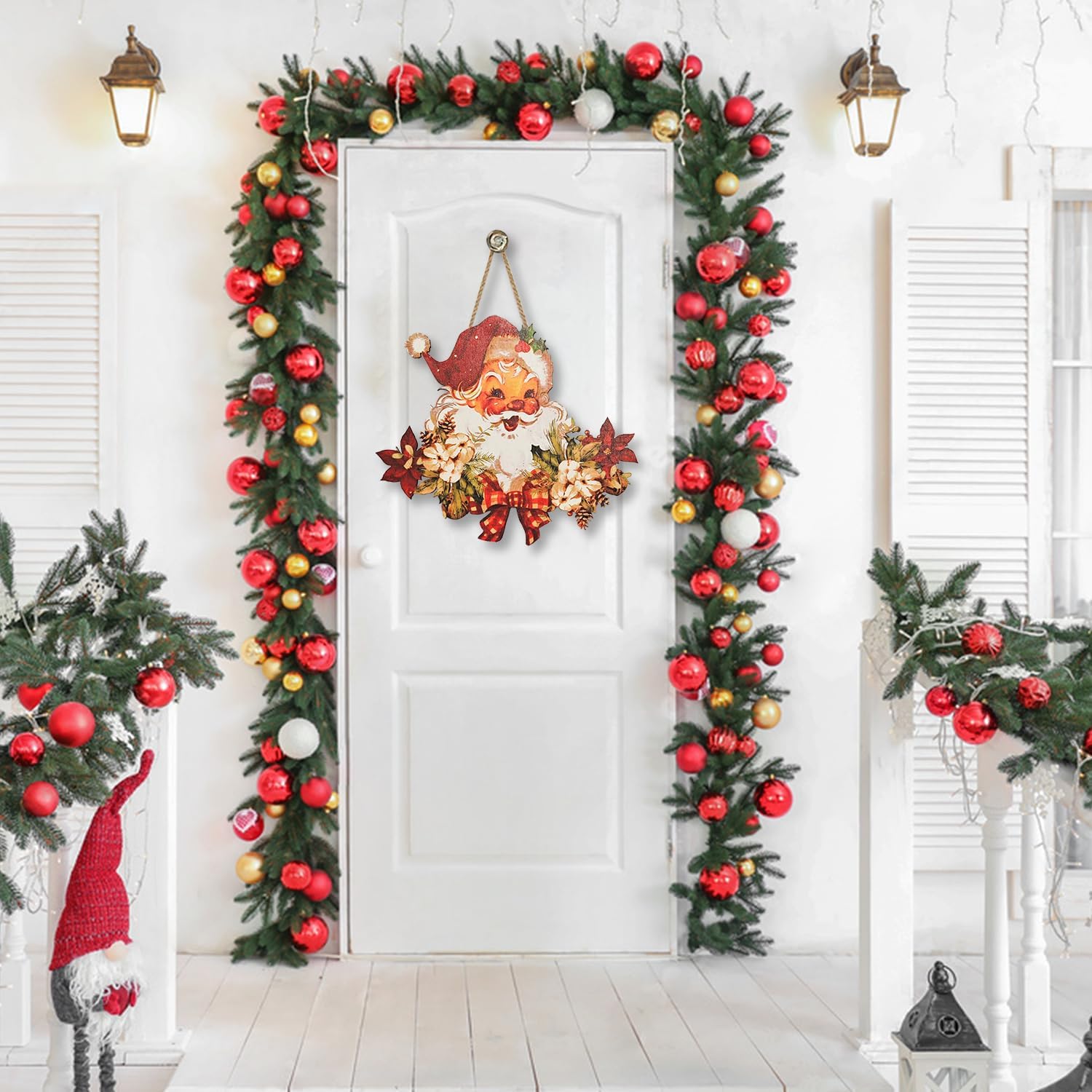 Christmas Decorations Christmas Hanging Wooden Sign - Vintage Style Santa Claus Welcome Sign for Front Door Xmas Wall Hanging Decor for Indoor Outdoor Christmas Party Supplies