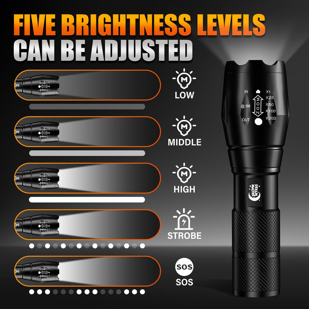 2 Pack LED Flashlights High Lumens with 6 AAA Batteries, 5 Modes Mini Waterproof Tactical Bright Flashlight for Camping, Hiking, Fathers Day Dad Gifts for Husband, Dad, Birthday Gifts for Men, Women