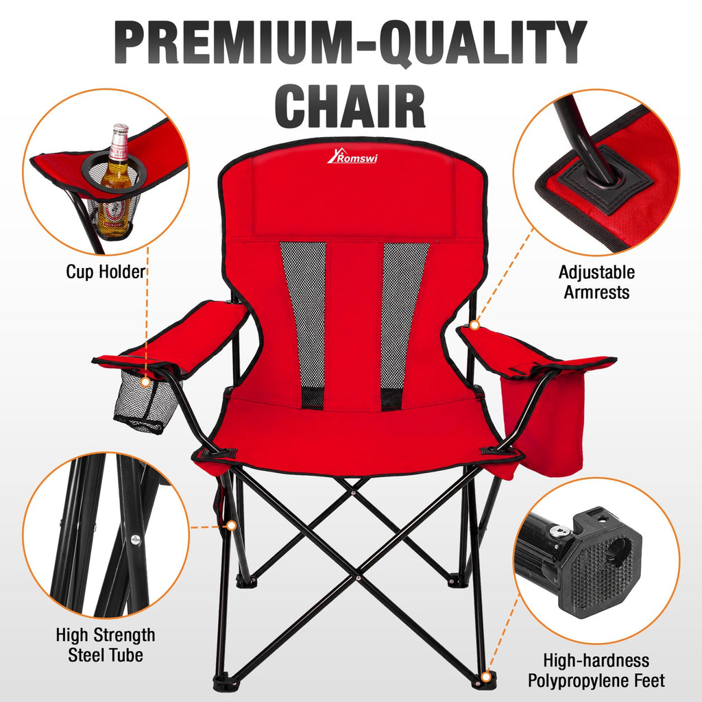 Camping Chairs for Adults 2 Pack, Folding Chair with 4-Can Cooler Bag & Cup Holder, Portable Heavy Duty Outdoor Chair with Mesh Back for Camping, Beach, Lawn, Fishing, Blue