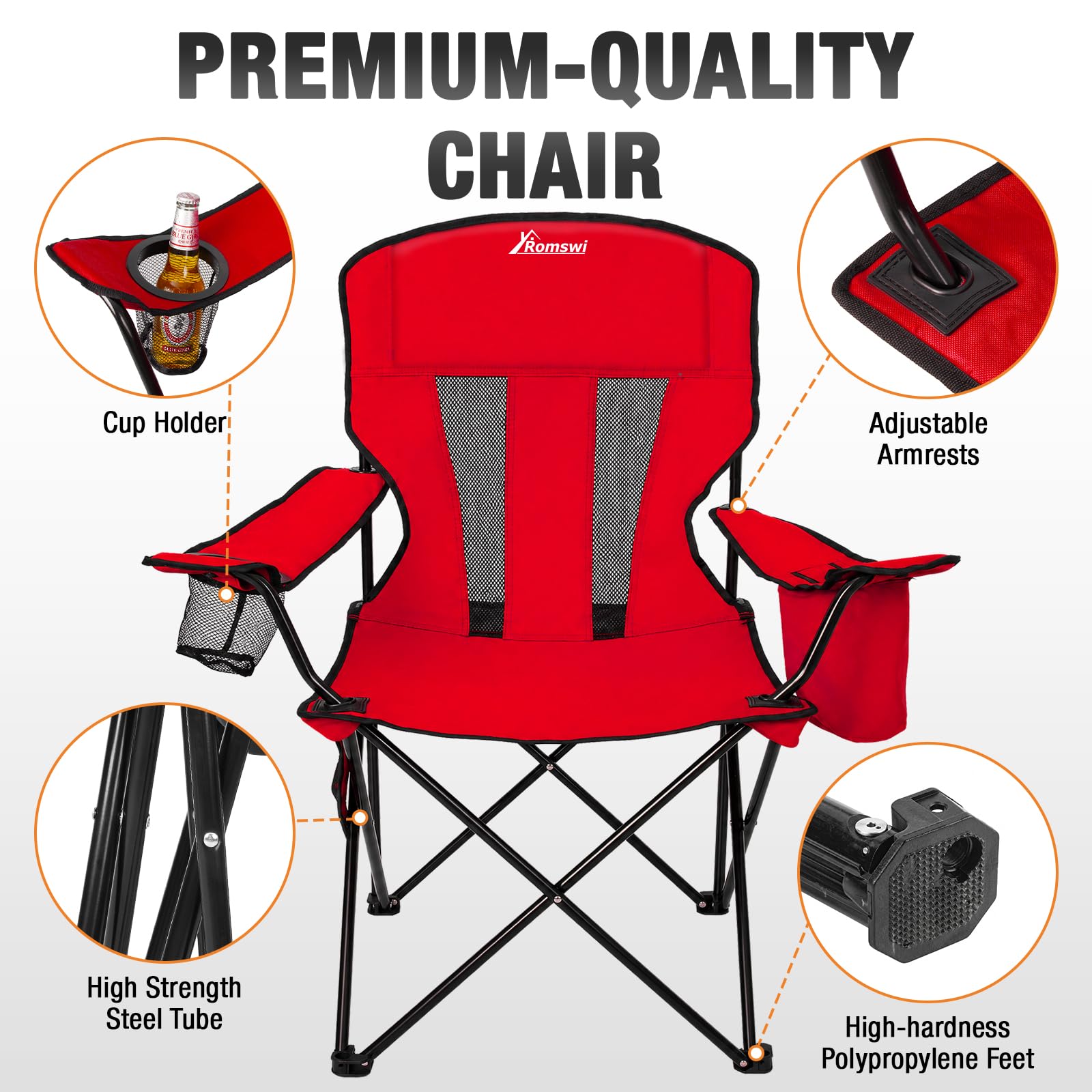 Camping Chairs for Adults 2 Pack, Folding Chair with 4-Can Cooler Bag & Cup Holder, Portable Heavy Duty Outdoor Chair with Mesh Back for Camping, Beach, Lawn, Fishing, Blue