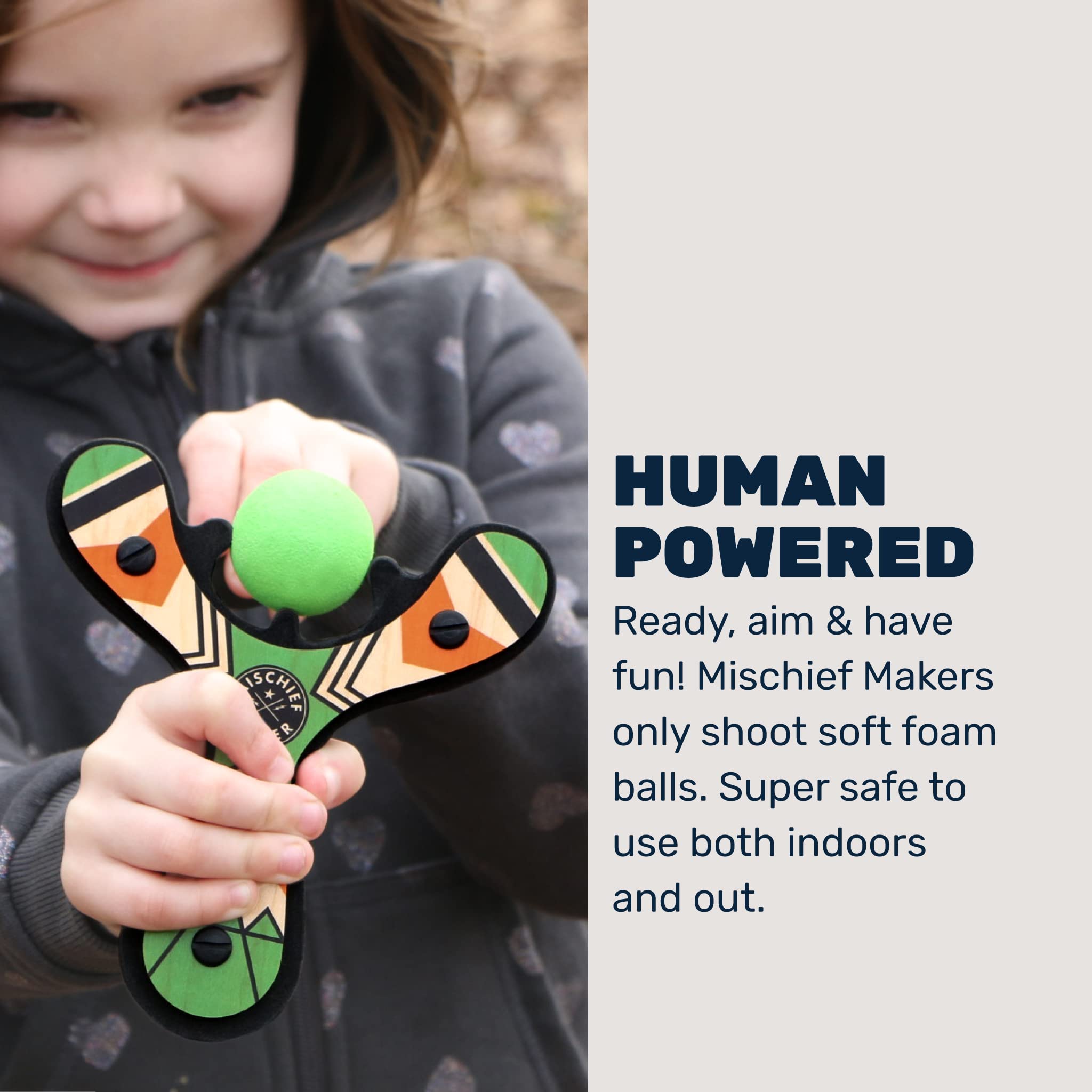 Mighty Fun! - Mischief Maker® Wooden Slingshot - Classic Series - Real Wood Slingshot for Kids, 4 Soft Foam Balls and Storage Bag - Ages 4+ (red)