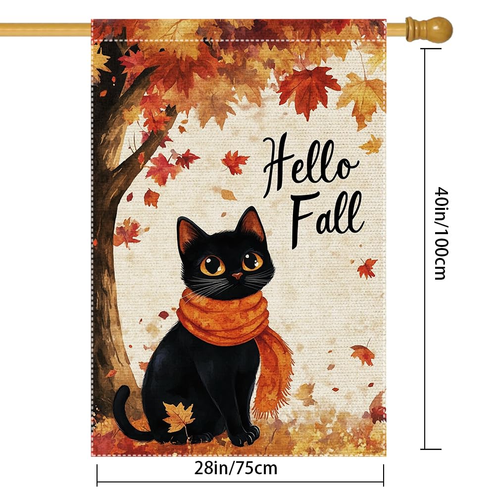 Hello Fall Garden Flag Cat Garden Flags 12x18 Inch Double Sided Vertical Autumn Farmhouse Home Decor Yard Lawn Outdoor Decorations