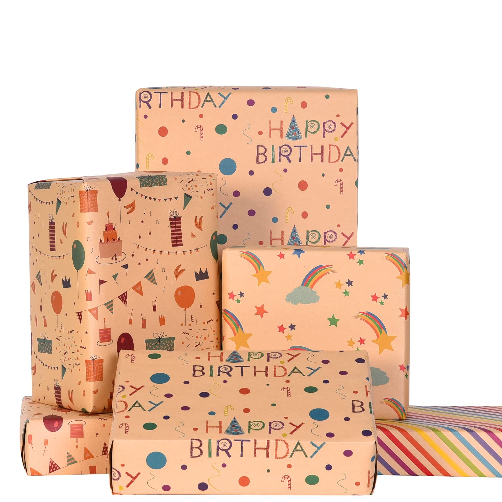 Christmas Wrapping Paper Folded for Kids Boys Girls Man Women Gift's. Papercraft Snowmen, Candy Canes, Tree, Socks, Snowflakes, Happy New Year Bulk of 12 Sheets 20"x 29" Folded