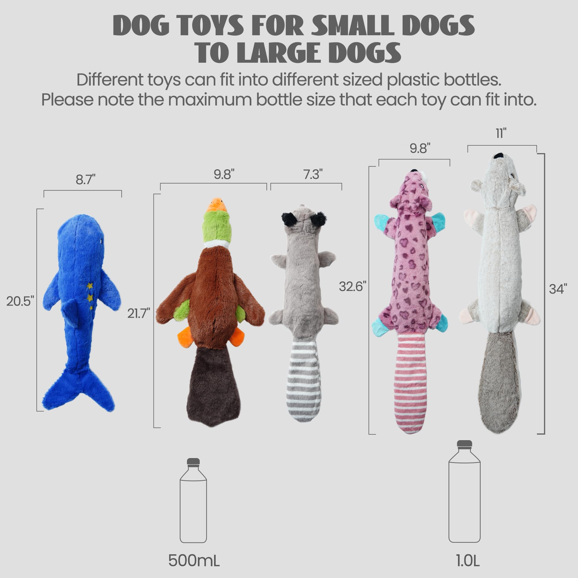 Nocciola Dog Squeaky Toys, 5 PCS Crinkle Plush Dog Toys, No Stuffing Dog Toys for Small Medium Large Dogs, Stuffless Puppy Toys for Boredom