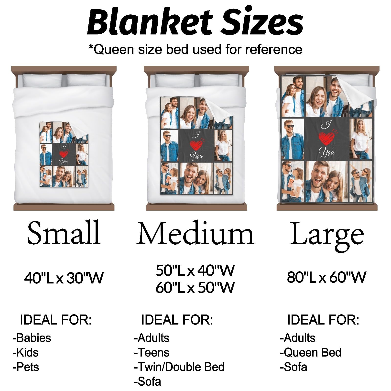 inkArts Custom Blanket Throws with Photos Text Personalized with Picture Customizable, Customize for Mom, Dad, Couple, Girlfriend, Boyfriend, Husband & Wife
