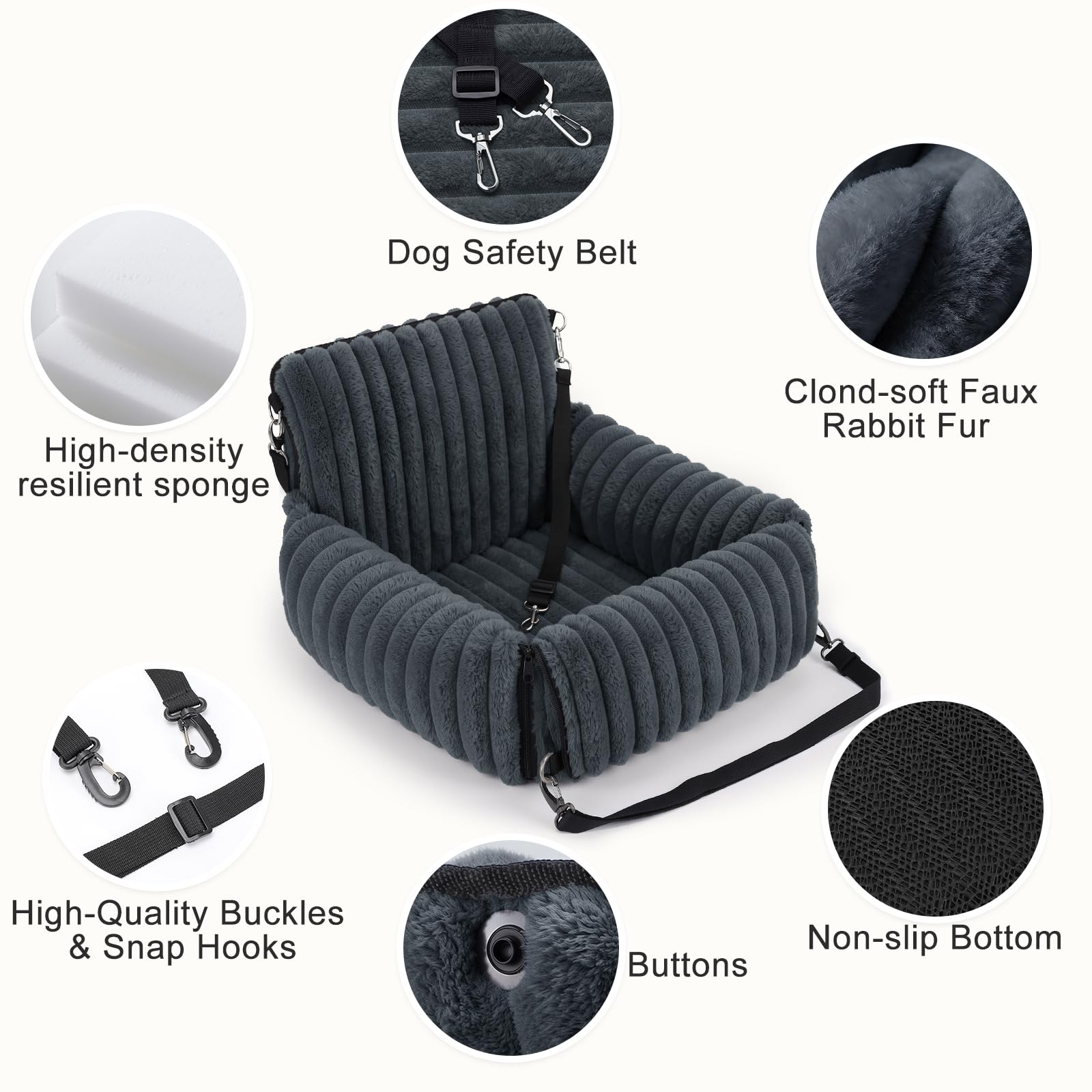 MIXJOY 6-in-1 Dog Car Seat for Small/Medium Dogs up to 25 lbs, Multi-Functional Dog Carrier for Car with Detachable Washable Cover, Pet Travel Bed with Clip-On Safety Leash, Beige