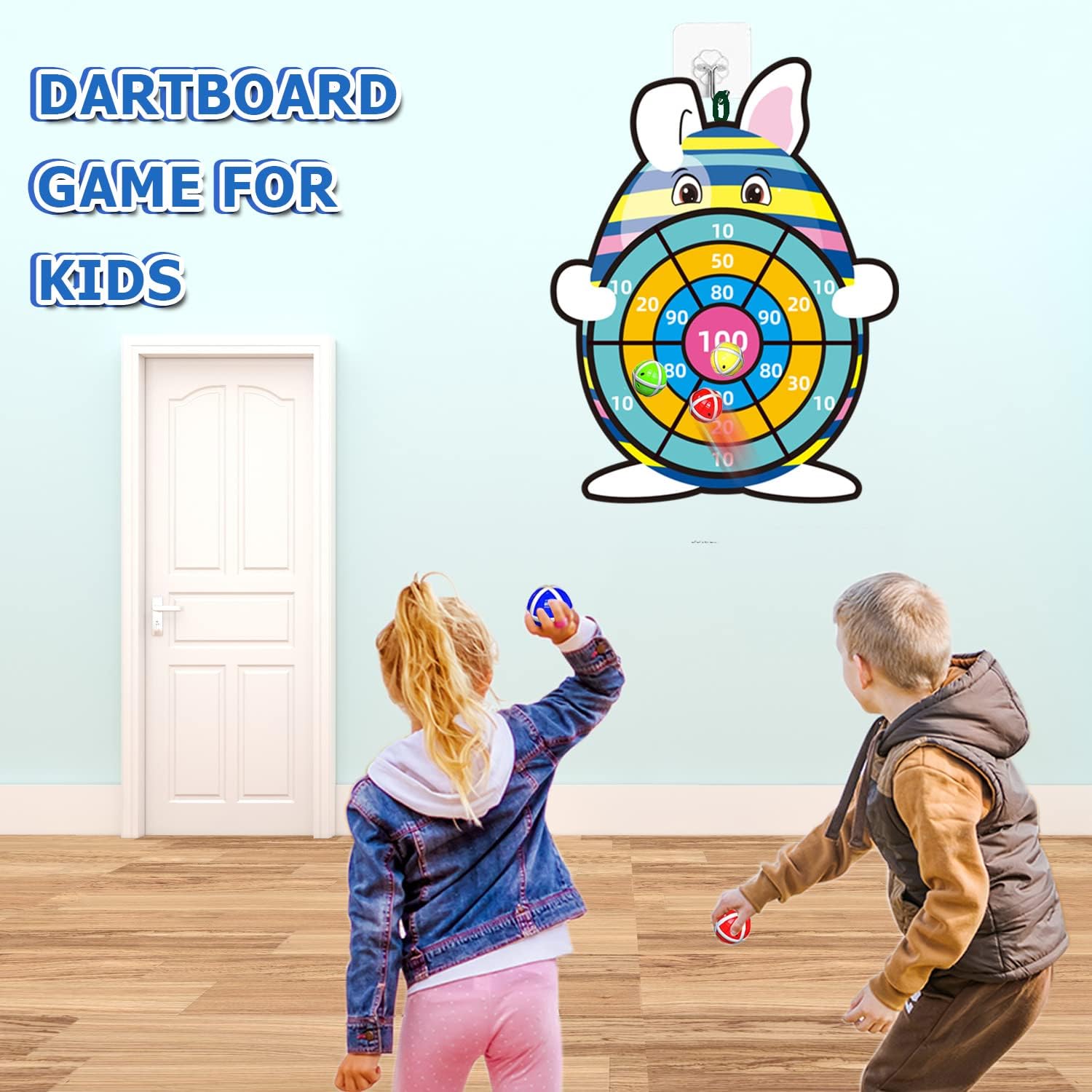 Easter Basket Stuffers,30" Bunny Dart Board with 12 Sticky Balls,Easter Eggs Filled,Easter Theme Party Favor,Easter Gifts for Boys Girls - Outdoor Indoor Kids Toys-Easter Decor Decorations