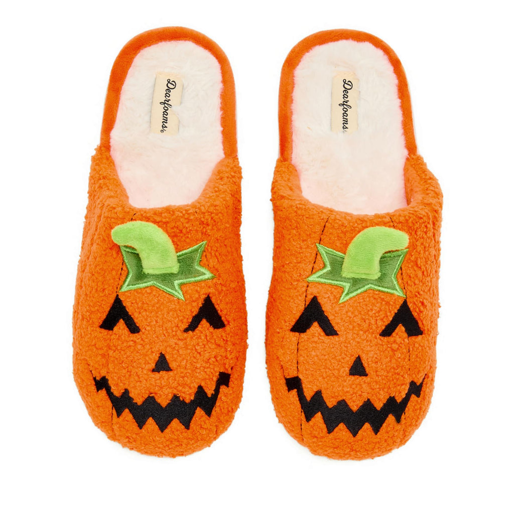 Dearfoams Unisex Adult Spooky Fuzzy Halloween Pumpkin Jack O Lantern