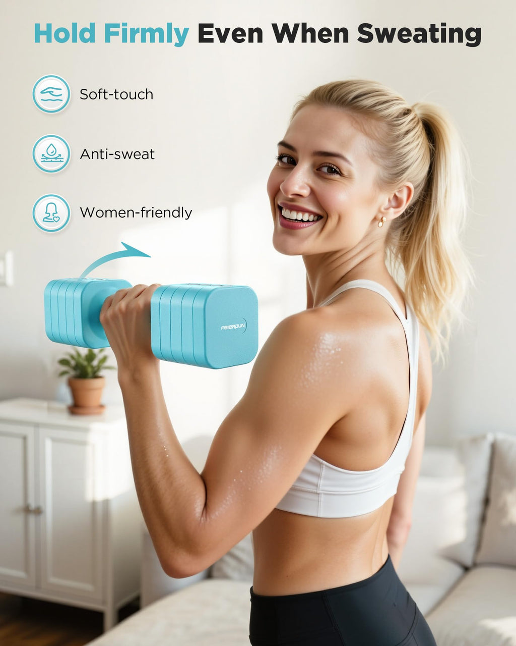 FEIERDUN DB3 5-in-1 Adjustable Dumbbell Set, 6LB/10LB Pair Adjustable Weights for Women at Home, Dual Locking Stable Hand Weights with TPU Soft Handle, Home Gym, Rehab, Pilates, Yoga, Strength Training