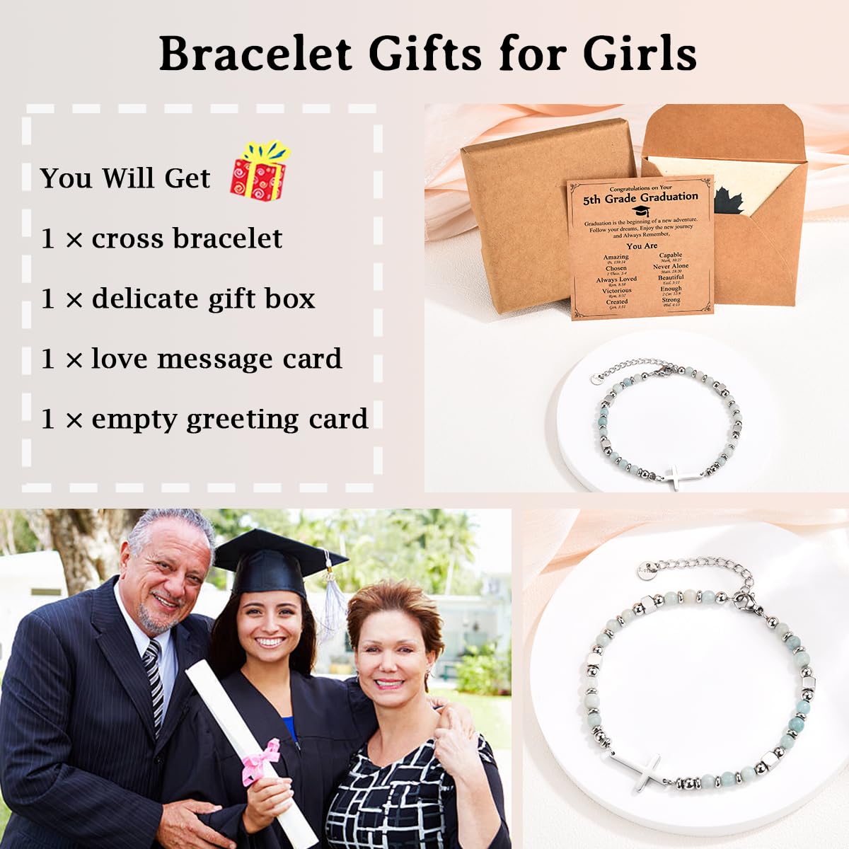 Religious Cross Bracelet for Women Girls, Christian Gifts for Daughter Granddaughter Sister in Christ Friend Niece on Birthday Christmas Easter Valentines Day Graduation