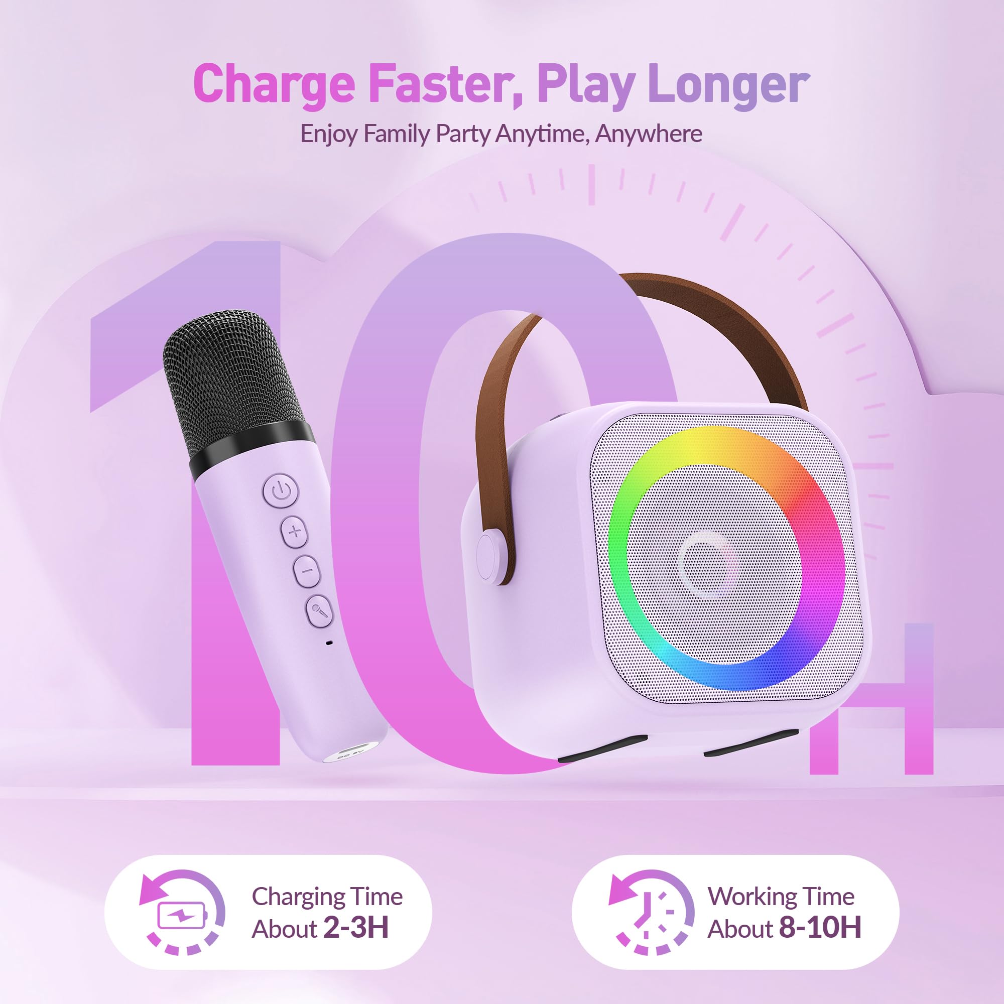 Mini Karaoke Machine, Portable Bluetooth Karaoke Speaker with 2 Wireless Microphones and Party Lights for Kids and Adults, Birthday Gifts for Girls Boys Family Home Party