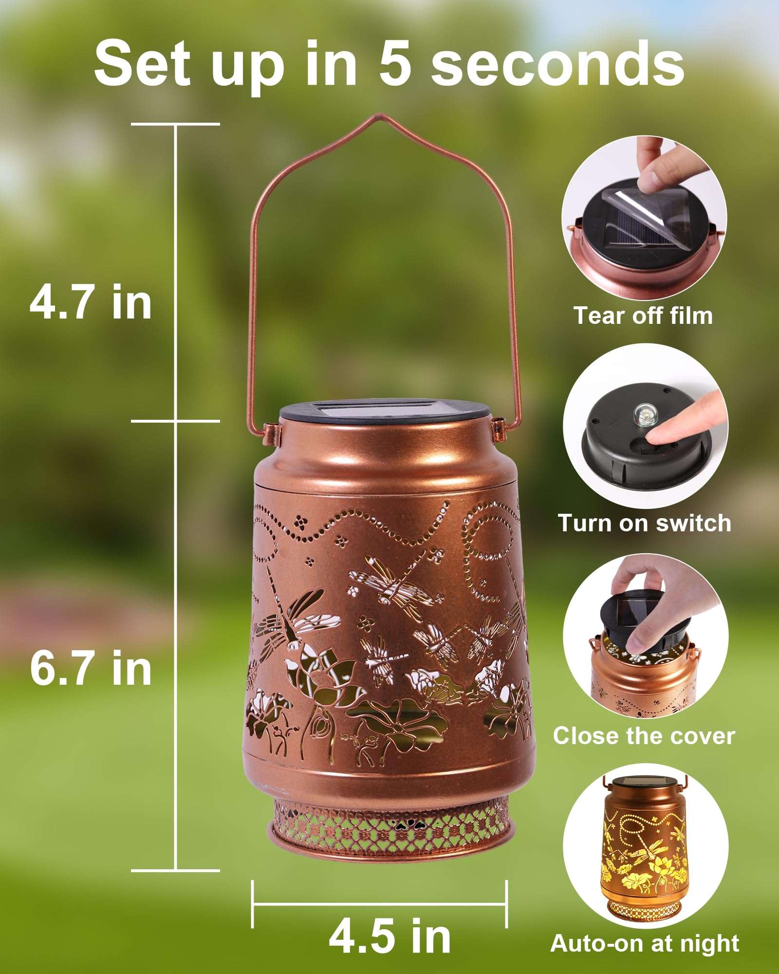 Solar Lanterns Outdoor Waterproof Hummingbird Elegant Garden Decor Birthday Gifts for Women Mom Grandma Sister Metal Hanging Solar Lights Outside Gardening Decorations for Backyard, Patio, Lawn, Porch