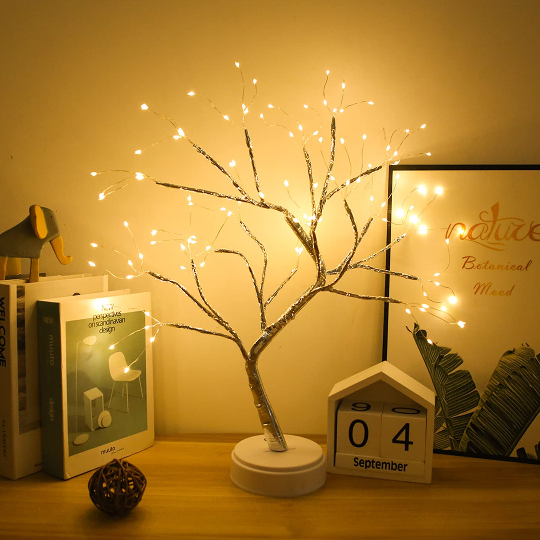 FuChsun Tabletop Bonsai Tree Light 108 LED Fairy Artificial Tree Lamp fot Room Party Home Centerpieces Decoration, Battery/USB Operated (Galaxy Glow Silver Branch)