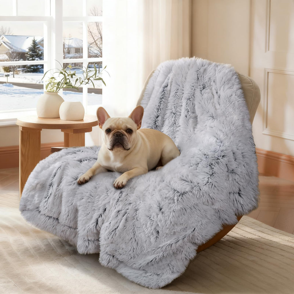 Luciphia Large Waterproof Dog Blanket for Pet Washable Liquid Proof Bed Intimacy Protection Shaggy Plush Calming Long Faux Fur Couch Cover Calming Cat Throw Blankets, Tie-dye Grey, 50" x 60"