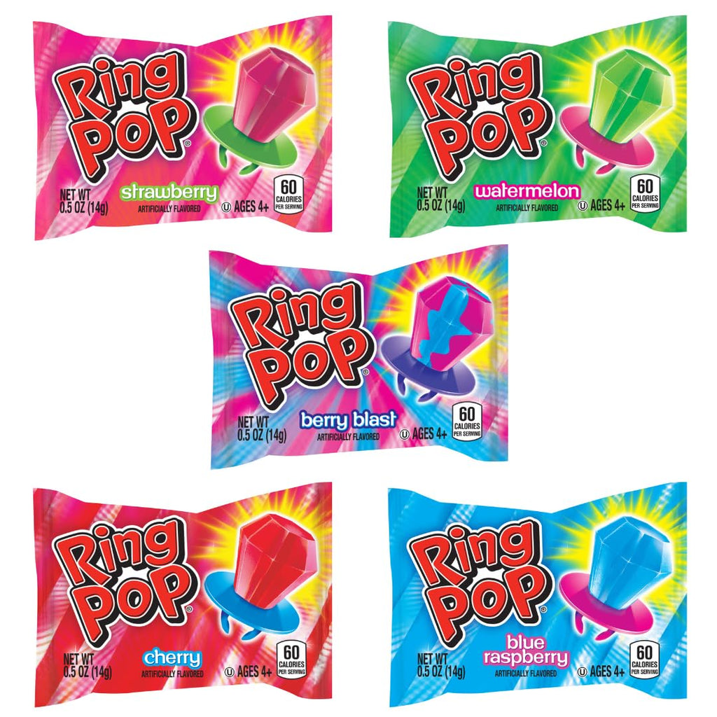 Ring Pop Lollipops - Bulk Candy Individually Wrapped Suckers Variety Party Pack- 50 Count w/Assorted Flavors - Hard Candy for Party Favors, Kids & Goodie Bags, 25 Ounce