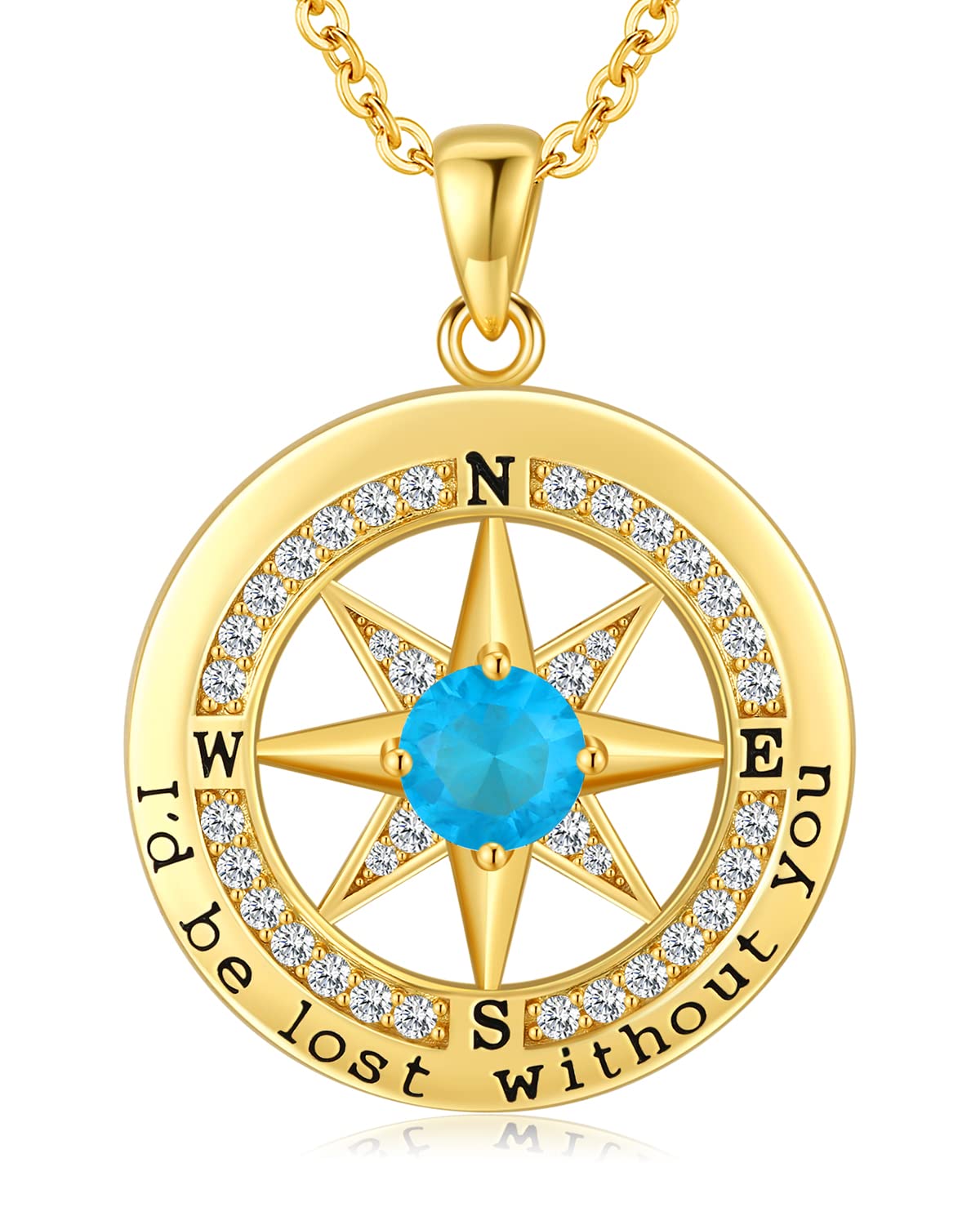 S925 Necklace Gift for Wife |Compass Jewelry |Women Anniversary |Sterling Silver |Girlfriend Birthday Gifts for Her Valentines |I'd be Lost without You |Jewel 18K Gold