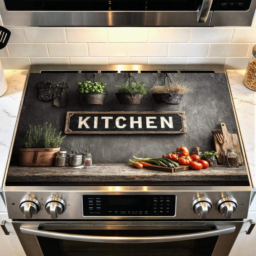 Stove Mat 28.35 x 20.47 Inch Christmas Fireplace and Tree Design Cozy Living Room Holiday Scene Decorative Kitchen Countertop Cover Reusable Flexible Mat for Gas Range Electric Stove Home Winter Décor
