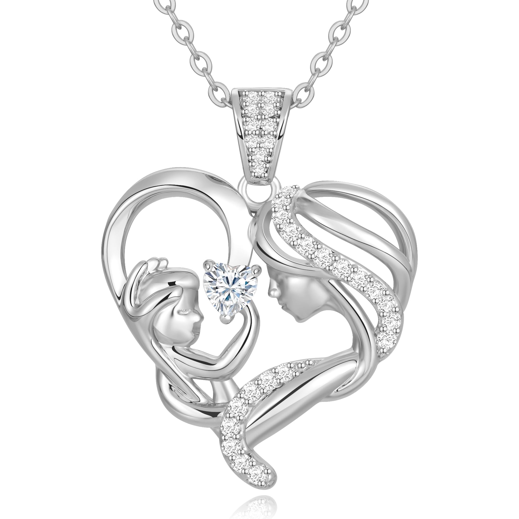 Mothers Day Gifts for Mom Wife Her Grandma, S925 Sterling Silver Birthstone Necklaces Jewelry for Women, Mother's Day Love Heart Pendant Necklace for Anniversary Birthday Christmas Day