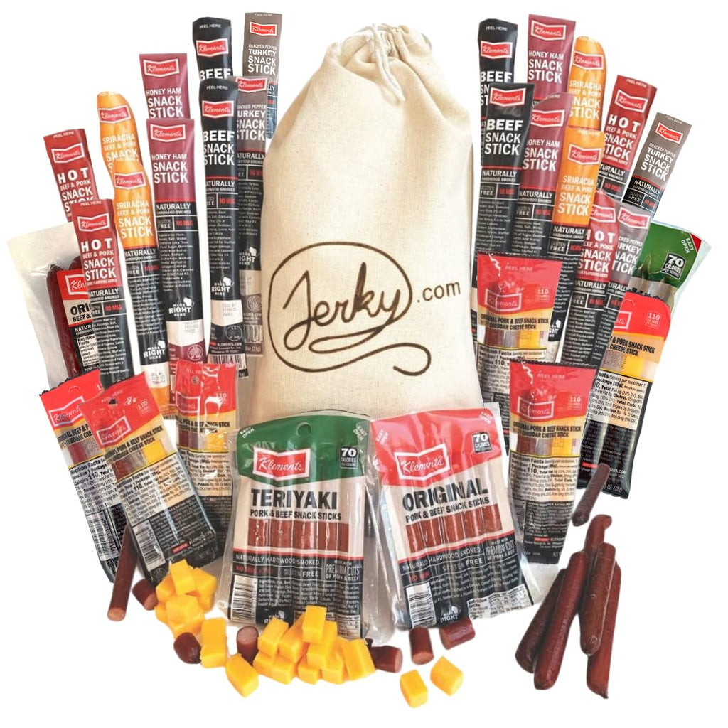 Jerky.com 26pc Meat Sticks Variety Pack - Fathers Day Gift for Dad - Beef Jerky Gifts for Men - Low Sugar & High Protein - Gluten Free & Keto Meat Sticks - Pork, Turkey, Ham Beef Jerky Sticks & Cheese Sticks - Dad Gifts