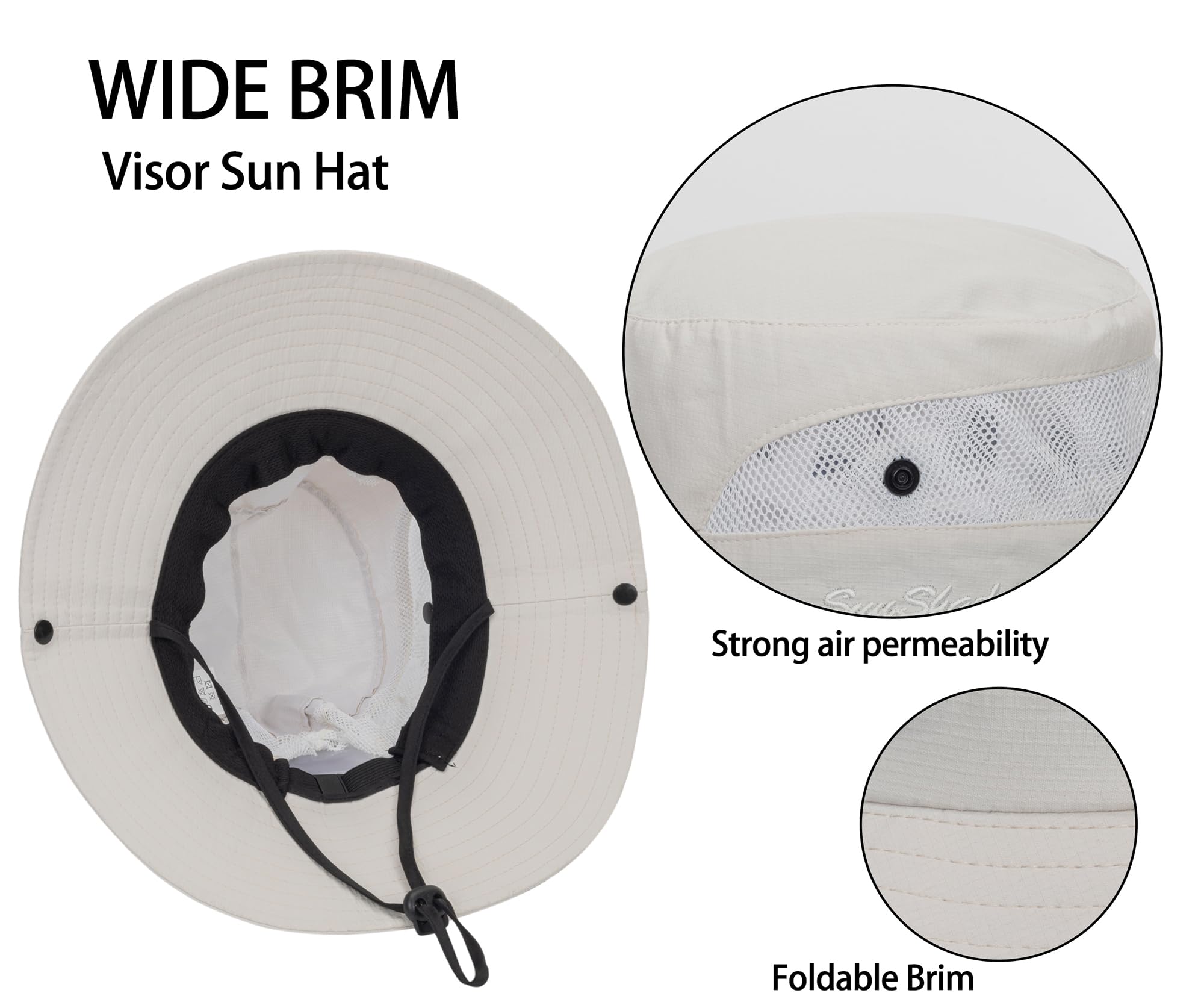 Womens Summer Sun Hat Beach Hat Wide Brim Outdoor UV Protection Hat Packable Mesh Bucket Hat with Ponytail Hole
