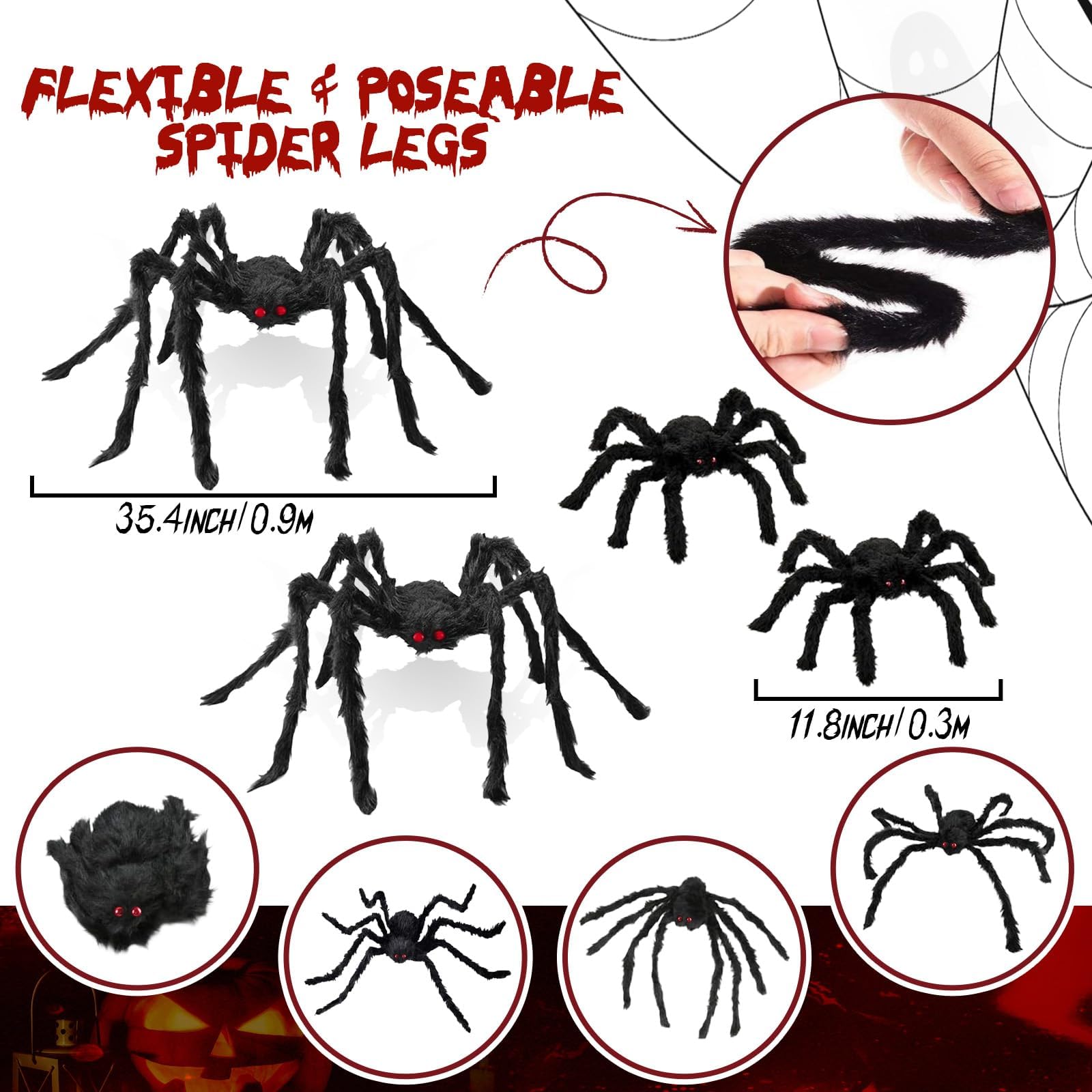 Giant Spider 6.6 Ft, 78" Halloween Decorations Fake Halloween Decor Spiders Large, Furry Spiders for Outdoor Indoor Yard Home Costumes Party House Décor, 1 Pack