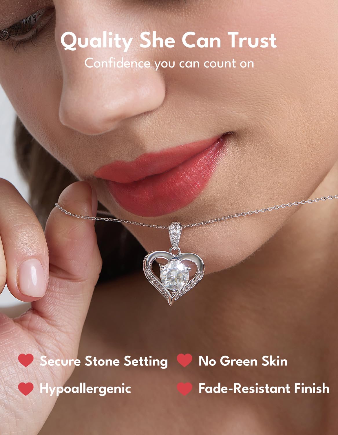 KRKC Moissanite Heart Necklace for Women, 1-3 Carat Lab Created Diamond Pendant, 14K/White Golden Plated S925 Sterling Silver Chains, Valentines Day Christmas Birthday Gifts for Her Wife Anniversary